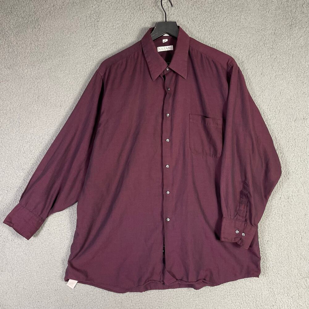 CEZANI Mens 17 32/33‎ Maroon Long Sleeve Button Shirt Costa Rica Dress Work
